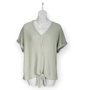 Anthro Lazy Sundays Thermal Waffle Tie Front Top